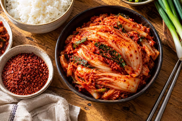 Korean table inspiration with kimchi, rice and gochugaru